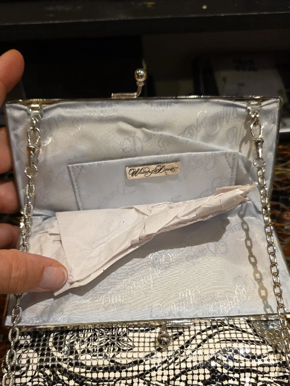 Silver Crystal Mesh Key & Card Holder with Embossed Art